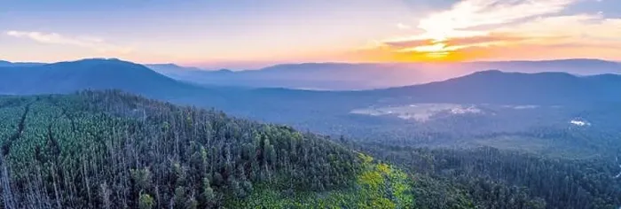 Framed Print : Aerial panorama of vivid sunset over mountains in Victoria, Australia Framed Print : Aerial panorama of vivid sunset over mountains in Victoria, Australia
