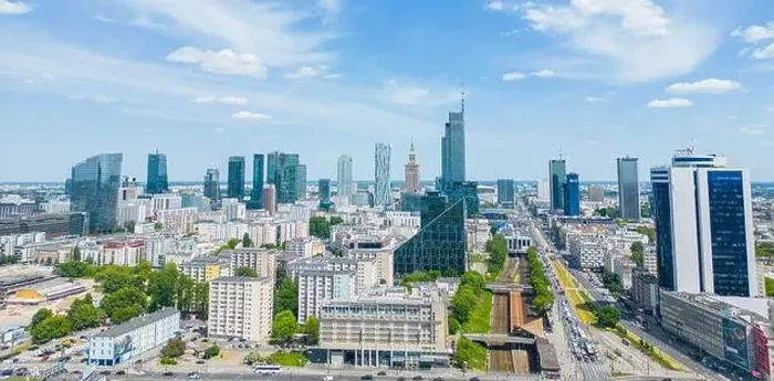 Framed Print : Aerial panorama of Warsaw, Poland over the Vistual river and City center in a distance Framed Print : Aerial panorama of Warsaw, Poland over the Vistual river and City center in a distance