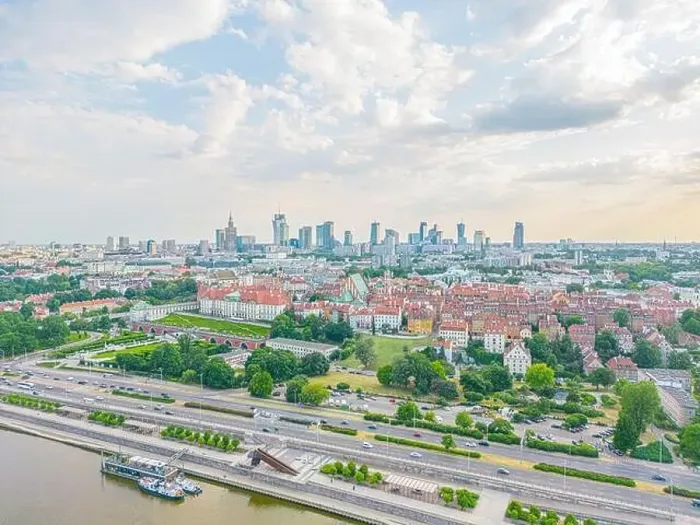 Framed Print : Aerial panorama of Warsaw, Poland over the Vistual river and City center in a distance Framed Print : Aerial panorama of Warsaw, Poland over the Vistual river and City center in a distance