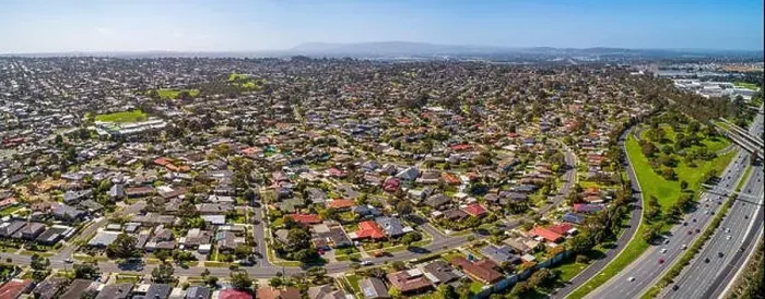 Framed Print : Aerial panorama of Wheelers Hill suburb in Melbourne, Australia on sunny day