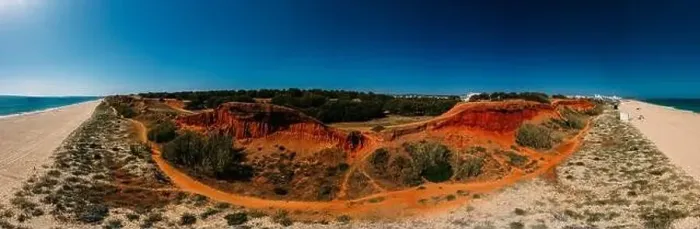 Framed Print : Aerial panoramic drone beach view of Vilamoura and Praia de Falesia, Algarve, Portugal Framed Print : Aerial panoramic drone beach view of Vilamoura and Praia de Falesia, Algarve, Portugal