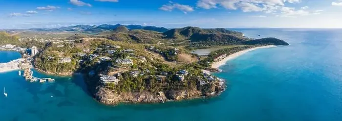 Framed Print : Aerial panoramic by drone of Caribbean Sea surrounding Deep Bay and Galley Bay Framed Print : Aerial panoramic by drone of Caribbean Sea surrounding Deep Bay and Galley Bay