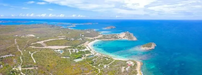 Framed Print : Aerial panoramic by drone of Caribbean Sea surrounding Exchange Bay Framed Print : Aerial panoramic by drone of Caribbean Sea surrounding Exchange Bay