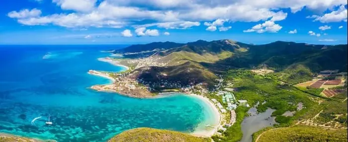 Framed Print : Aerial panoramic by drone of Carlisle Bay Beach and Old Road Village Framed Print : Aerial panoramic by drone of Carlisle Bay Beach and Old Road Village