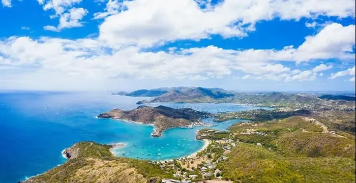 Framed Print : Aerial panoramic by drone of Galleon beach and English Harbour Framed Print : Aerial panoramic by drone of Galleon beach and English Harbour