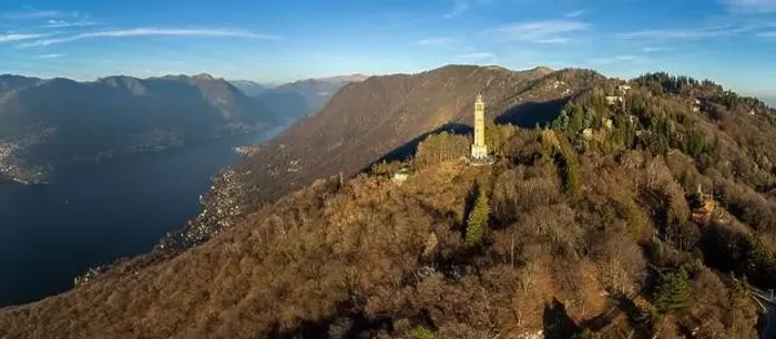 Framed Print : Aerial panoramic drone view of a lighthouse over Lake Como skyline with sunset light - Faro Voltiano (Volta Lighthouse) Framed Print : Aerial panoramic drone view of a lighthouse over Lake Como skyline with sunset light - Faro Voltiano (Volta Lighthouse)