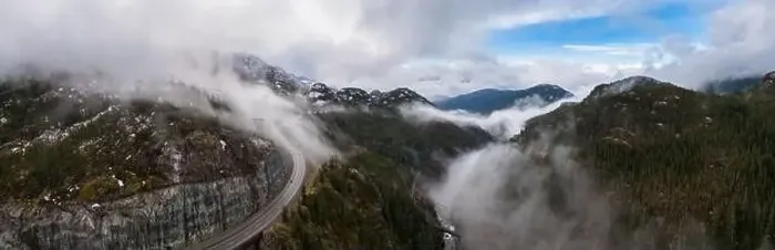 Framed Print : Aerial Panoramic drone view of Sea to Sky Highway during a cloudy winter morning Framed Print : Aerial Panoramic drone view of Sea to Sky Highway during a cloudy winter morning