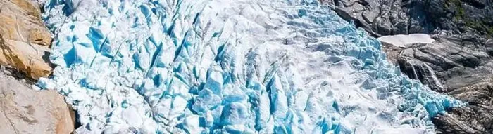 Framed Print : Aerial panoramic of ice blocks of Briksdalsbreen glacier Framed Print : Aerial panoramic of ice blocks of Briksdalsbreen glacier