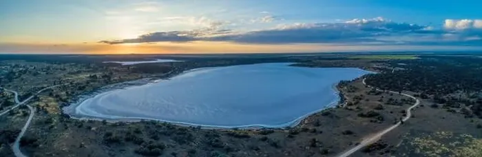 Framed Print : Aerial panoramic landscape of scenic salt lake Crosbie at sunrise Framed Print : Aerial panoramic landscape of scenic salt lake Crosbie at sunrise