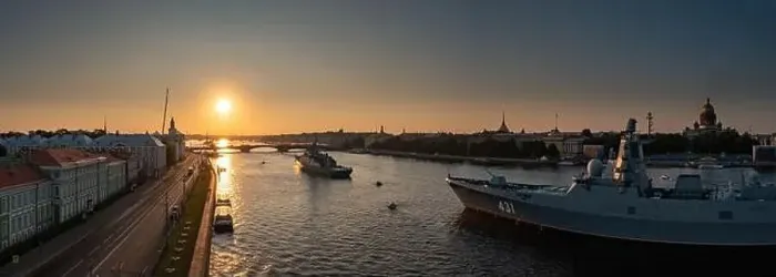 Framed Print : Aerial panoramic landscape of warships in the waters of the Neva River before the holiday of the Russian Navy Framed Print : Aerial panoramic landscape of warships in the waters of the Neva River before the holiday of the Russian Navy