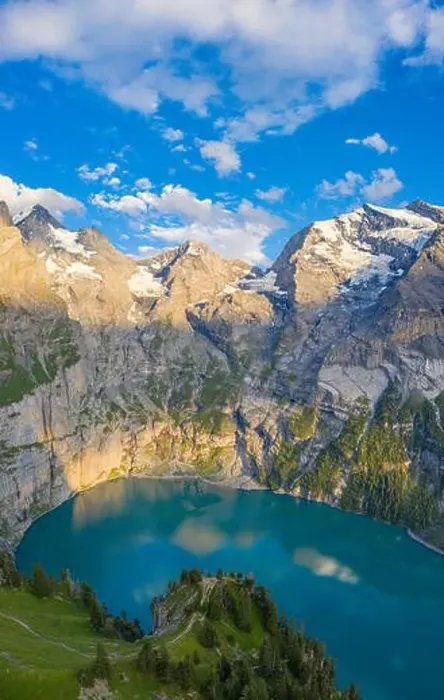 Framed Print : Aerial panoramic of Oeschinensee lake during sunset, Bernese Oberland, Kandersteg, Canton of Bern Switzerland Framed Print : Aerial panoramic of Oeschinensee lake during sunset, Bernese Oberland, Kandersteg, Canton of Bern Switzerland