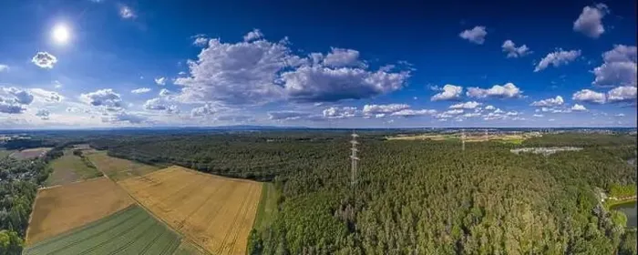 Framed Print : Aerial panoramic picture of a high voltage power line in forest area in Germany Framed Print : Aerial panoramic picture of a high voltage power line in forest area in Germany
