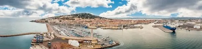 Framed Print : Aerial panoramic of the port and the city of Sète, in Hérault in Occitanie, France Framed Print : Aerial panoramic of the port and the city of Sète, in Hérault in Occitanie, France