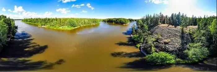 Framed Print : Aerial panoramic summer view of rapid Ahvionkoski at river Kymijoki, Finland Framed Print : Aerial panoramic summer view of rapid Ahvionkoski at river Kymijoki, Finland