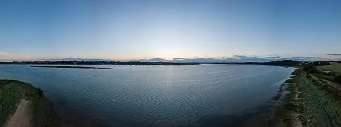 Framed Print : Aerial panoramic of a sunset over the River Deben in Suffolk in the UK Framed Print : Aerial panoramic of a sunset over the River Deben in Suffolk in the UK