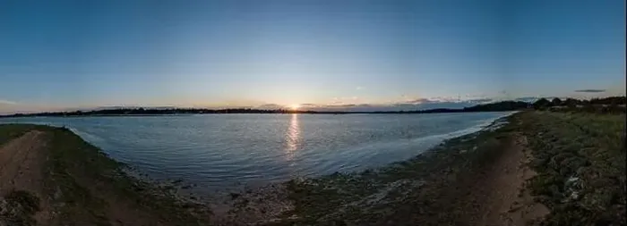 Framed Print : Aerial panoramic of a sunset over the River Deben in Suffolk in the UK Framed Print : Aerial panoramic of a sunset over the River Deben in Suffolk in the UK