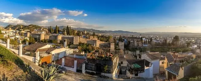 Framed Print : Aerial panoramic view of the Alhambra complex in Granada Spain with walls and towers and palaces Framed Print : Aerial panoramic view of the Alhambra complex in Granada Spain with walls and towers and palaces