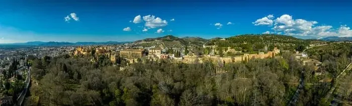 Framed Print : Aerial panoramic view of the Alhambra complex in Granada Spain with walls and towers and palaces Framed Print : Aerial panoramic view of the Alhambra complex in Granada Spain with walls and towers and palaces