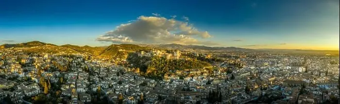 Framed Print : Aerial panoramic view of the Alhambra complex in Granada Spain with walls and towers and palaces Framed Print : Aerial panoramic view of the Alhambra complex in Granada Spain with walls and towers and palaces