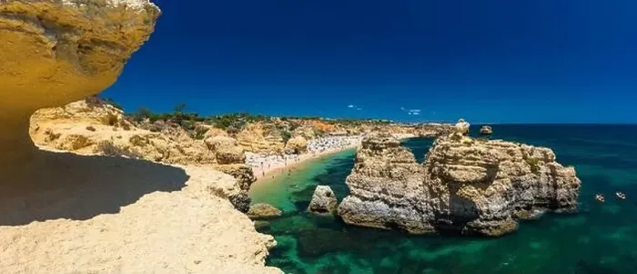 Framed Print : Aerial panoramic view of amazing Praia dos Paradinha beach, Albufeira, Algarve, Portugal Framed Print : Aerial panoramic view of amazing Praia dos Paradinha beach, Albufeira, Algarve, Portugal