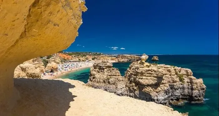 Framed Print : Aerial panoramic view of amazing Praia dos Paradinha beach, Albufeira, Algarve, Portugal Framed Print : Aerial panoramic view of amazing Praia dos Paradinha beach, Albufeira, Algarve, Portugal