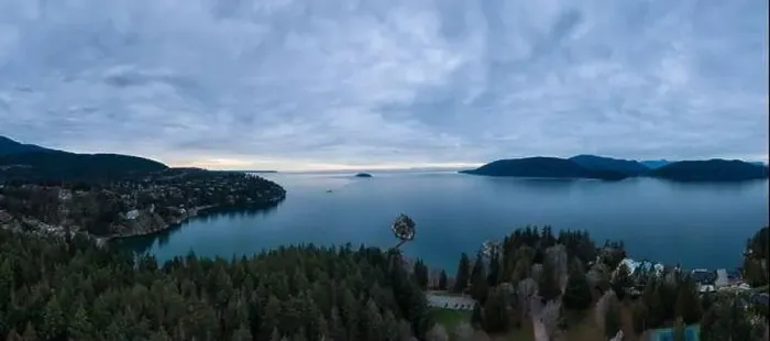 Framed Print : Aerial Panoramic view of a beautiful Canadian Landscape during a cloudy winter sunset