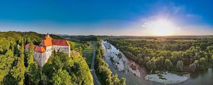 Framed Print : Aerial Panoramic View Over Borl Castle in Slovenia and Drava River Framed Print : Aerial Panoramic View Over Borl Castle in Slovenia and Drava River