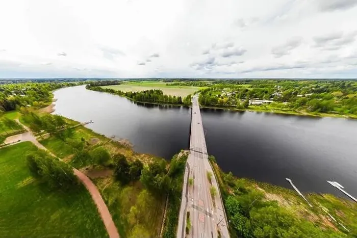 Framed Print : Aerial panoramic view of bridge in city Inkeroinen at river Kymijoki, Finland Framed Print : Aerial panoramic view of bridge in city Inkeroinen at river Kymijoki, Finland