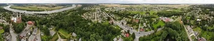 Framed Print : Aerial panoramic view of Church of St. George in Vilkija town, Kaunas district municipality, Lithuania Framed Print : Aerial panoramic view of Church of St. George in Vilkija town, Kaunas district municipality, Lithuania