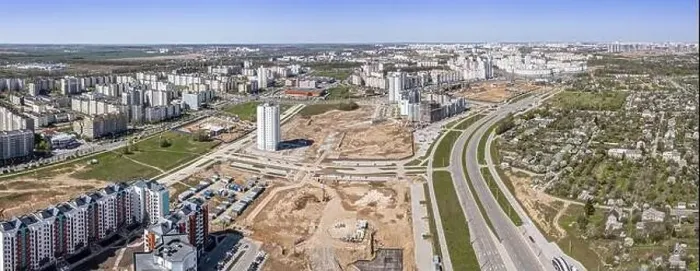 Framed Print : aerial panoramic view of city area under construction. blue sky, sunny summer day. drone photography Framed Print : aerial panoramic view of city area under construction. blue sky, sunny summer day. drone photography