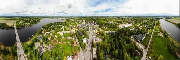 Framed Print : Aerial panoramic view of city Inkeroinen at river Kymijoki, Finland Framed Print : Aerial panoramic view of city Inkeroinen at river Kymijoki, Finland