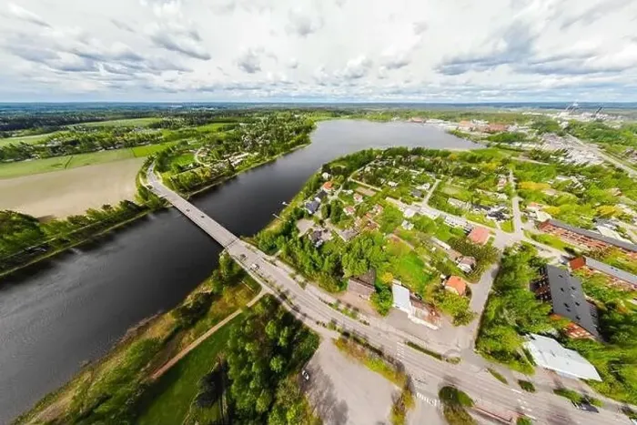 Framed Print : Aerial panoramic view of city Inkeroinen at river Kymijoki, Finland Framed Print : Aerial panoramic view of city Inkeroinen at river Kymijoki, Finland