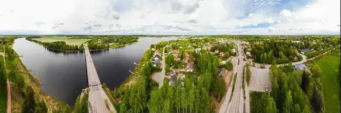 Framed Print : Aerial panoramic view of city Inkeroinen at river Kymijoki, Finland Framed Print : Aerial panoramic view of city Inkeroinen at river Kymijoki, Finland