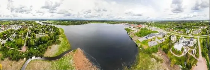 Framed Print : Aerial panoramic view of city Inkeroinen at river Kymijoki, Finland Framed Print : Aerial panoramic view of city Inkeroinen at river Kymijoki, Finland