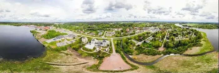 Framed Print : Aerial panoramic view of city Inkeroinen at river Kymijoki, Finland Framed Print : Aerial panoramic view of city Inkeroinen at river Kymijoki, Finland