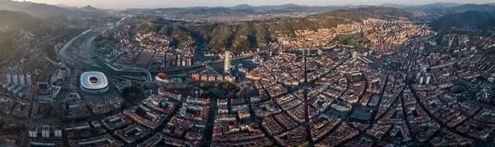 Framed Print : Aerial panoramic view of cityscape with residential buildings on sunny summer day in Basque Country Framed Print : Aerial panoramic view of cityscape with residential buildings on sunny summer day in Basque Country