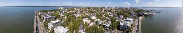 Framed Print : Aerial panoramic view of the whole dowtown historic district of Charleston, South Carolina Framed Print : Aerial panoramic view of the whole dowtown historic district of Charleston, South Carolina