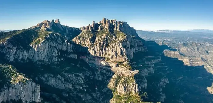 Framed Print : Aerial; panoramic view of famous mountain range