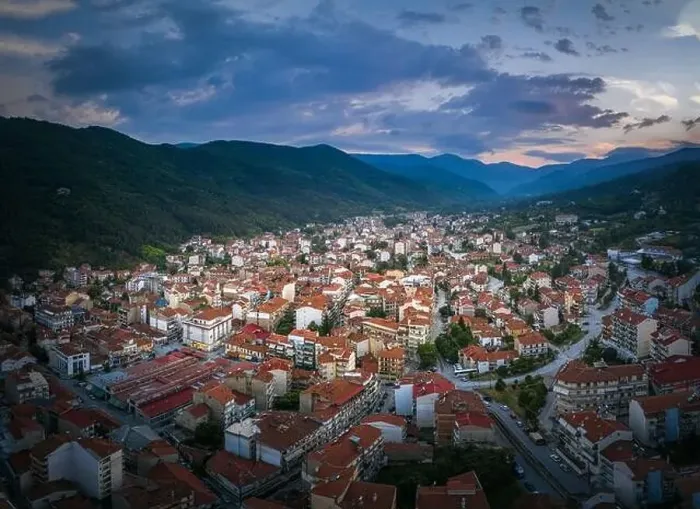 Framed Print : Aerial panoramic view of Florina city in northern Greece Framed Print : Aerial panoramic view of Florina city in northern Greece