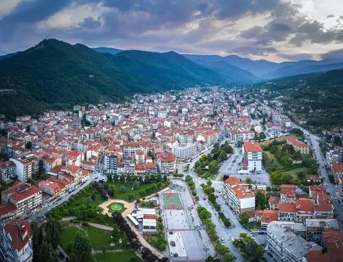 Framed Print : Aerial panoramic view of Florina city in northern Greece Framed Print : Aerial panoramic view of Florina city in northern Greece