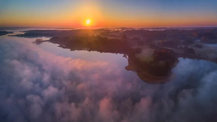 Framed Print : Aerial panoramic view of fog at Autumn, Lithuania Framed Print : Aerial panoramic view of fog at Autumn, Lithuania