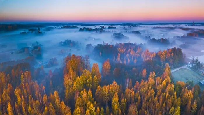 Framed Print : Aerial panoramic view of fog at Autumn, Lithuania Framed Print : Aerial panoramic view of fog at Autumn, Lithuania