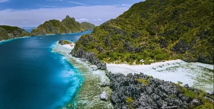 Framed Print : Aerial panoramic view of karst sharp cliffs of limestone island on adventures tour of El Nido, Palawan, Philippines Framed Print : Aerial panoramic view of karst sharp cliffs of limestone island on adventures tour of El Nido, Palawan, Philippines