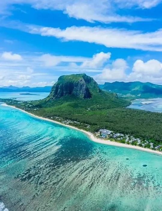 Framed Print : Aerial panoramic view of Mauritius island - Detail of Le Morne Brabant mountain with underwater waterfall perspective Framed Print : Aerial panoramic view of Mauritius island - Detail of Le Morne Brabant mountain with underwater waterfall perspective