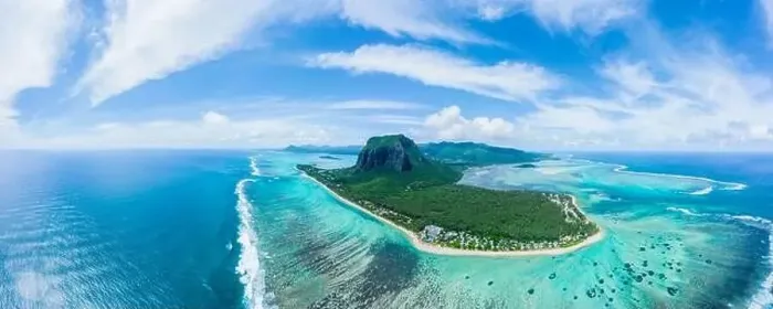 Framed Print : Aerial panoramic view of Mauritius island - Detail of Le Morne Brabant mountain with underwater waterfall perspective Framed Print : Aerial panoramic view of Mauritius island - Detail of Le Morne Brabant mountain with underwater waterfall perspective