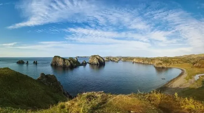 Framed Print : Aerial panoramic view the Nameless Bay on Shikotan Island, Kuril Islands Framed Print : Aerial panoramic view the Nameless Bay on Shikotan Island, Kuril Islands