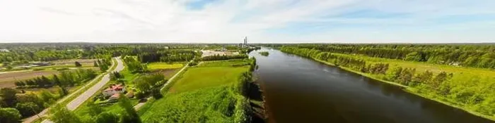 Framed Print : Aerial panoramic view of place Myllykoski at river Kymijoki, Kouvola, Finland Framed Print : Aerial panoramic view of place Myllykoski at river Kymijoki, Kouvola, Finland