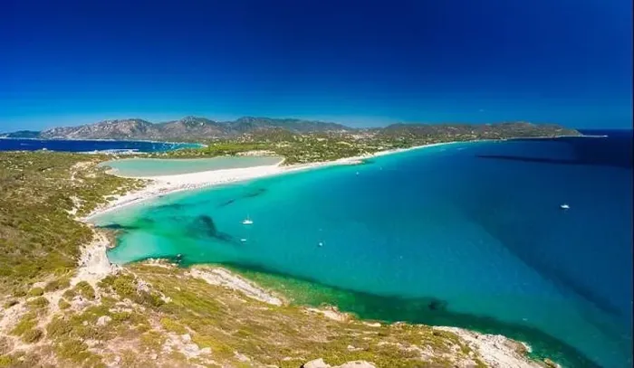 Framed Print : Aerial done panoramic view of Porto Giunco beach and tower in Villasimius, Sardinia, Italy Framed Print : Aerial done panoramic view of Porto Giunco beach and tower in Villasimius, Sardinia, Italy