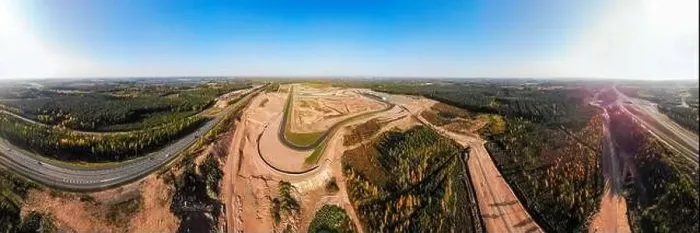 Framed Print : Aerial panoramic view of the race track in Finland