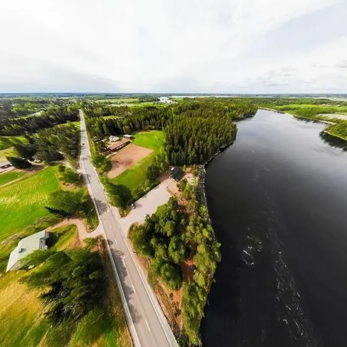 Framed Print : Aerial panoramic view of rapid Susikoski at river Kymijoki, Finland Framed Print : Aerial panoramic view of rapid Susikoski at river Kymijoki, Finland